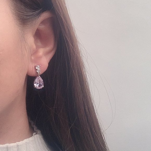 925 Sterling Silver Elegant Lab Diamonds Water Drop Earrings - Picture 6 of 14